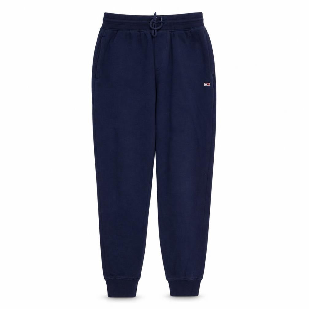 Front view of Tommy Jeans Men's Navy Blue Small Jogger Sweatpants with Drawstring Waist