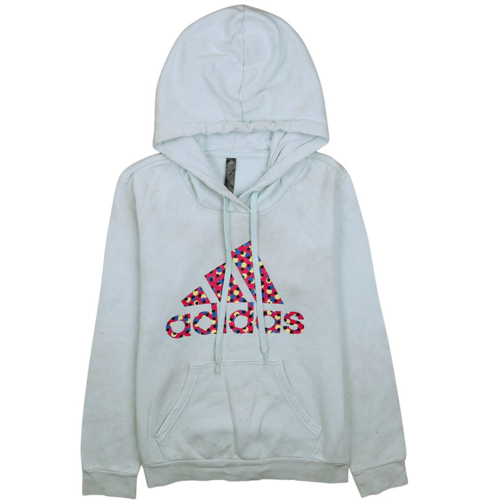 Adidas Women's Blue Pullover Hoodie Size S Printed Logo Sweatshirt