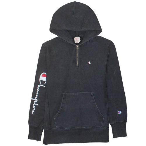 Champion Men's Black Large 1/2 Zip Hoodie Reverse Weave Sweatshirt