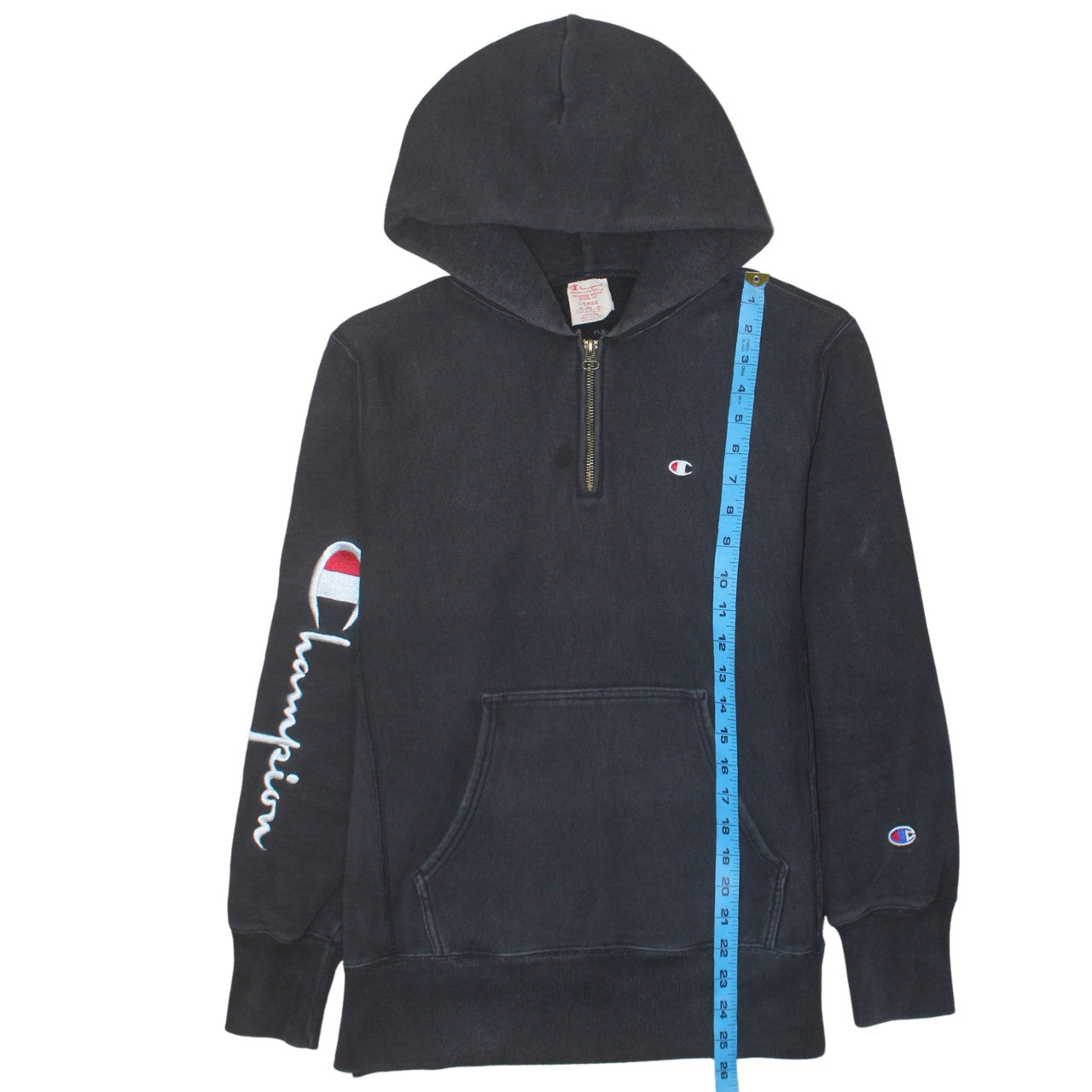 Champion Men's Black Large 1/2 Zip Hoodie Reverse Weave Sweatshirt