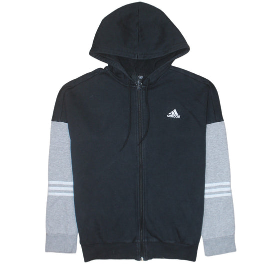 Adidas Womens Black & Grey Full Zip Hoodie Size L 16-18 Cotton Blend