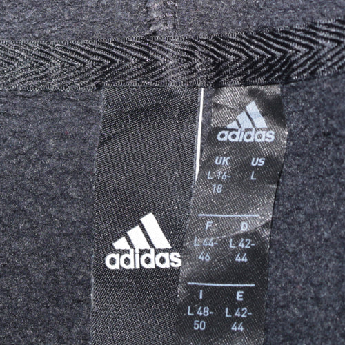 Adidas Womens Black & Grey Full Zip Hoodie Size L 16-18 Cotton Blend