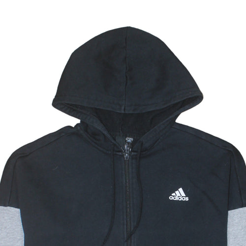 Adidas Womens Black & Grey Full Zip Hoodie Size L 16-18 Cotton Blend