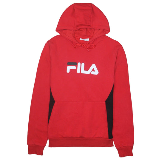 FILA Mens Red Pullover Hoodie L Logo Sports Sweatshirt
