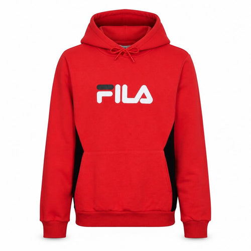 FILA Mens Red Pullover Hoodie L Logo Sports Sweatshirt