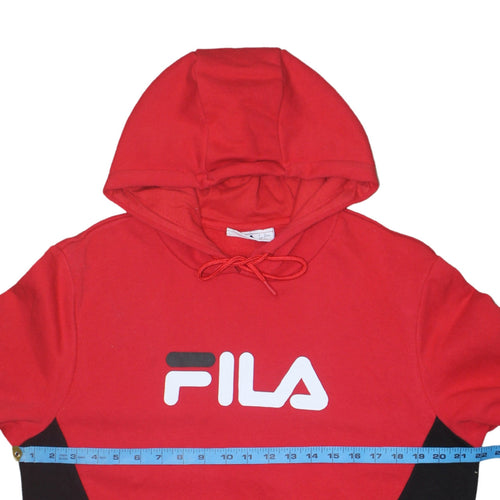 FILA Mens Red Pullover Hoodie L Logo Sports Sweatshirt
