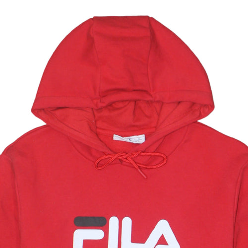 FILA Mens Red Pullover Hoodie L Logo Sports Sweatshirt