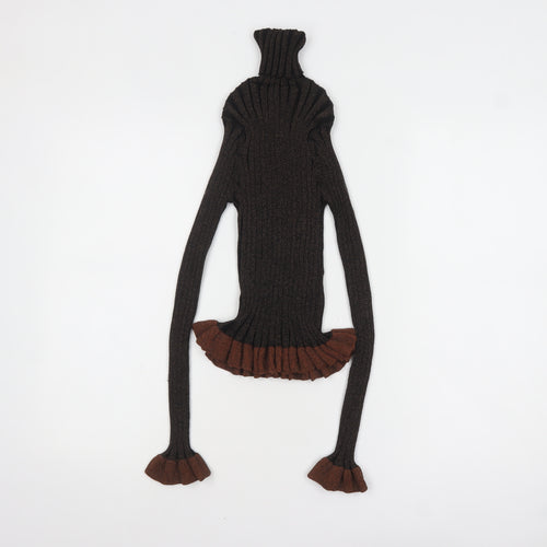 ZARA Women’s Brown Roll Neck Ribbed Ruffle Knit Jumper Size S