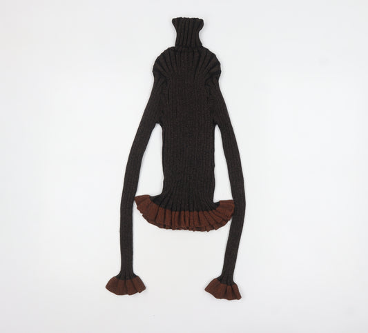 ZARA Women’s Brown Roll Neck Ribbed Ruffle Knit Jumper Size S