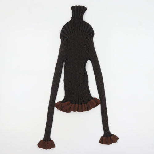 ZARA Women’s Brown Roll Neck Ribbed Ruffle Knit Jumper Size S