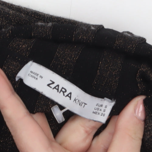 ZARA Women’s Brown Roll Neck Ribbed Ruffle Knit Jumper Size S