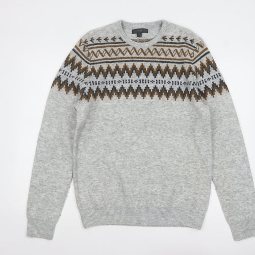 Marks and Spencer Men's Grey Fair Isle Knit Jumper Size S