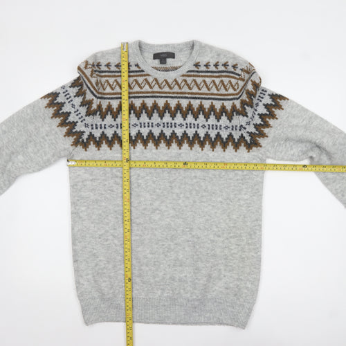 Marks and Spencer Men's Grey Fair Isle Knit Jumper Size S