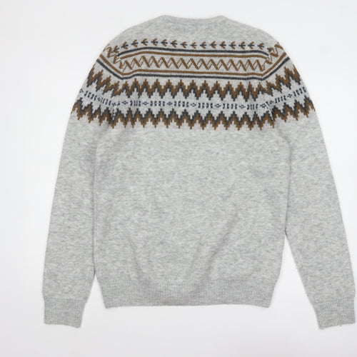Marks and Spencer Men's Grey Fair Isle Knit Jumper Size S