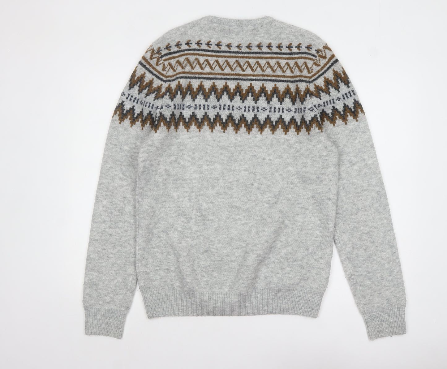 Marks and Spencer Men's Grey Fair Isle Knit Jumper Size S