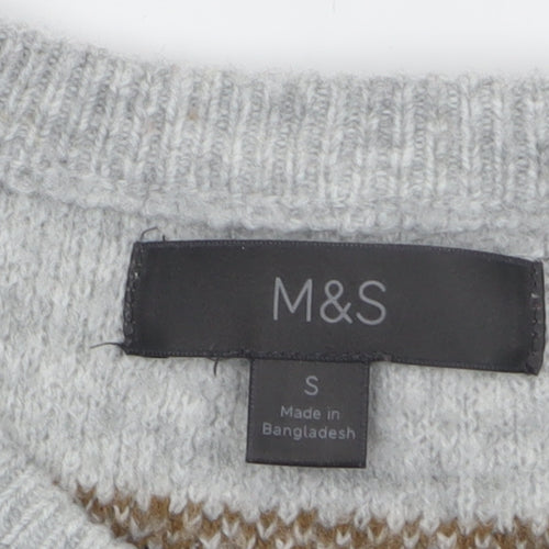 Marks and Spencer Men's Grey Fair Isle Knit Jumper Size S