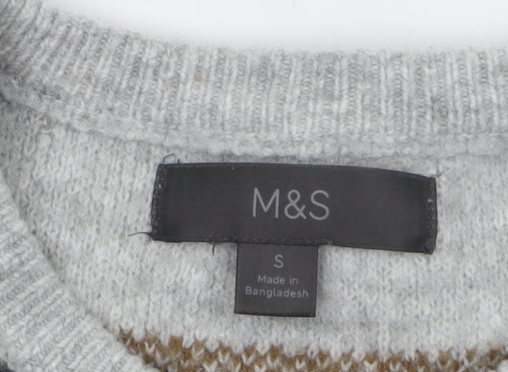 Marks and Spencer Men's Grey Fair Isle Knit Jumper Size S