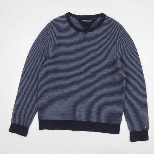 Tommy Hilfiger Men’s Blue Striped Wool Blend Crew Neck Jumper L