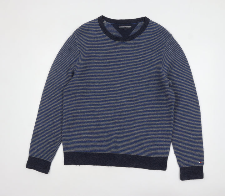 Tommy Hilfiger Men’s Blue Striped Wool Blend Crew Neck Jumper L