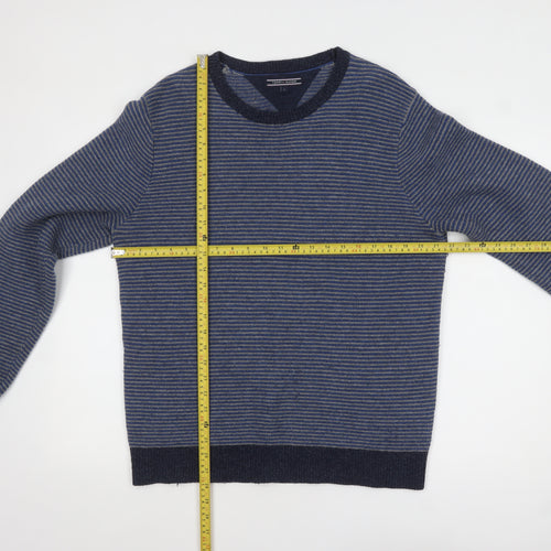 Tommy Hilfiger Men’s Blue Striped Wool Blend Crew Neck Jumper L
