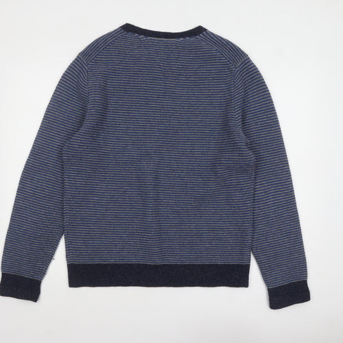 Tommy Hilfiger Men’s Blue Striped Wool Blend Crew Neck Jumper L