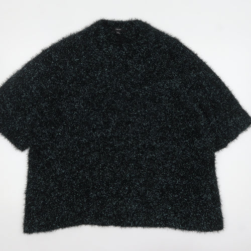 Next Women’s Black Metallic Fuzzy Short Sleeve Pullover Jumper XL