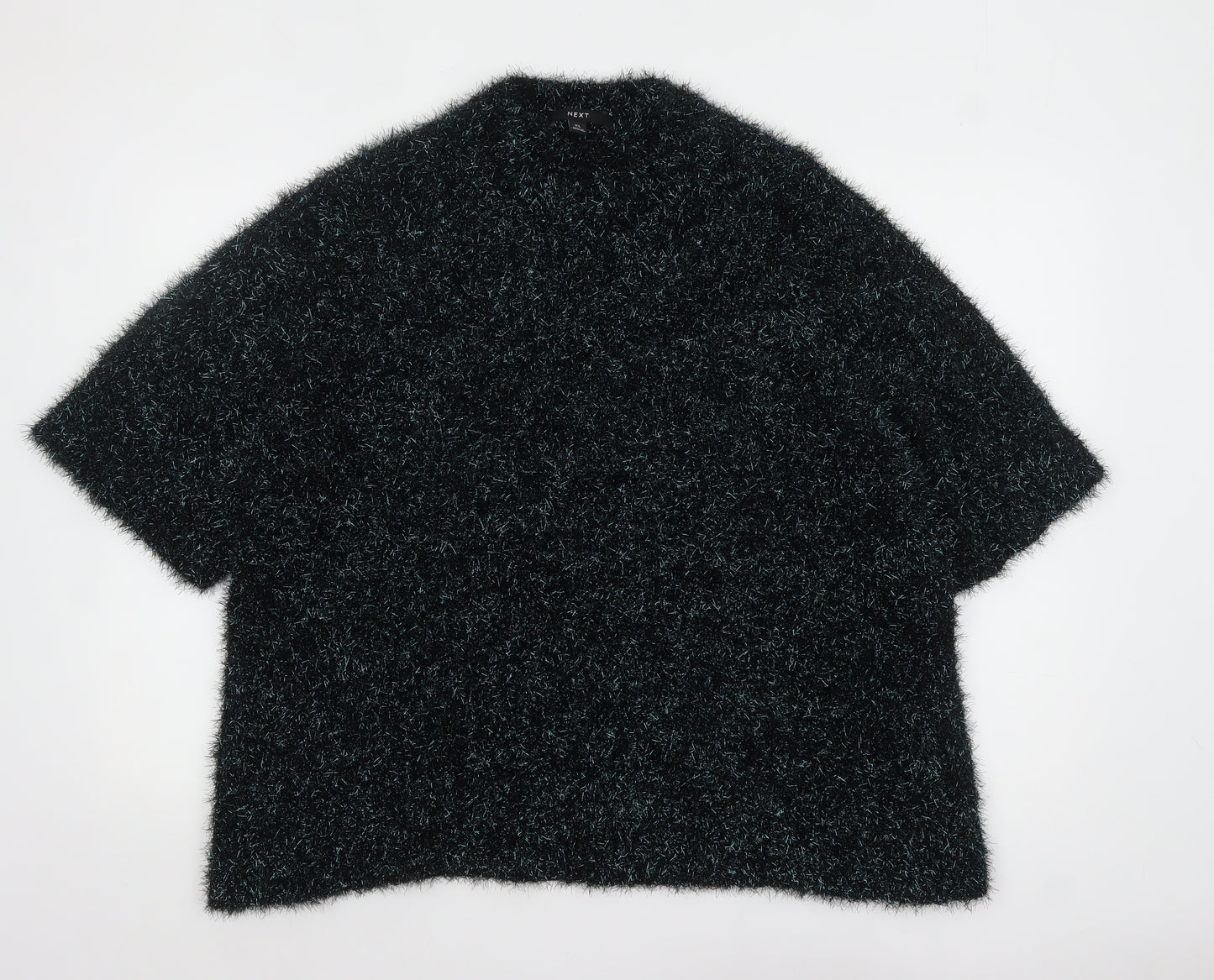 Next Women’s Black Metallic Fuzzy Short Sleeve Pullover Jumper XL