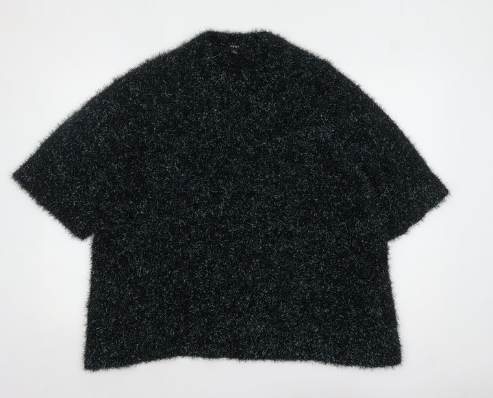 Next Women’s Black Metallic Fuzzy Short Sleeve Pullover Jumper XL