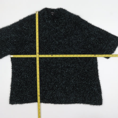 Next Women’s Black Metallic Fuzzy Short Sleeve Pullover Jumper XL