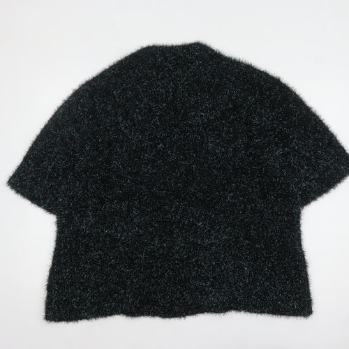 Next Women’s Black Metallic Fuzzy Short Sleeve Pullover Jumper XL