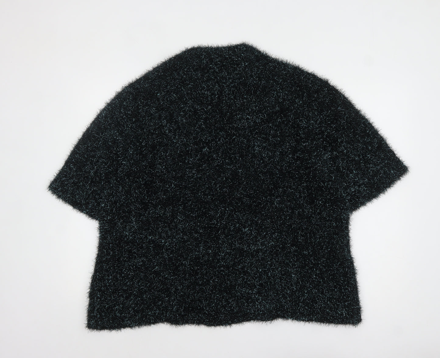 Next Women’s Black Metallic Fuzzy Short Sleeve Pullover Jumper XL
