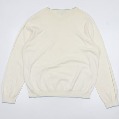 Ben Sherman Men's Ivory Cotton V-Neck Jumper XL Classic Knit