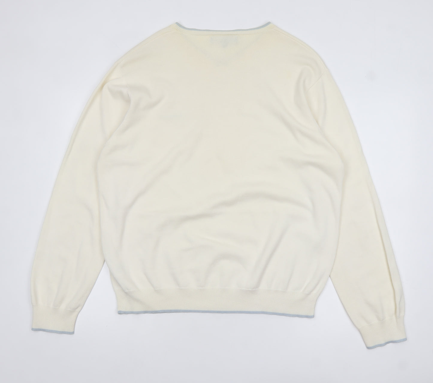 Ben Sherman Men's Ivory Cotton V-Neck Jumper XL Classic Knit