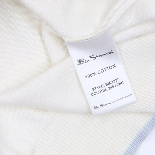 Ben Sherman Men's Ivory Cotton V-Neck Jumper XL Classic Knit