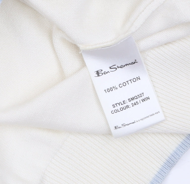 Ben Sherman Men's Ivory Cotton V-Neck Jumper XL Classic Knit