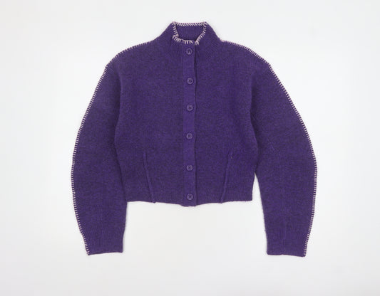 ZARA Women Purple High Neck Knit Cardigan Size S