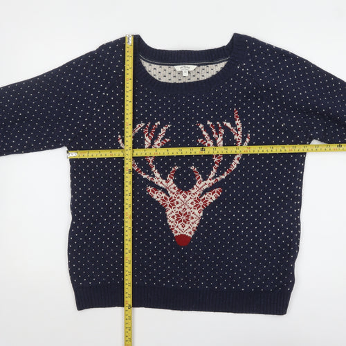 FatFace Women Blue Reindeer Fair Isle Crew Neck Pullover Jumper Size 18