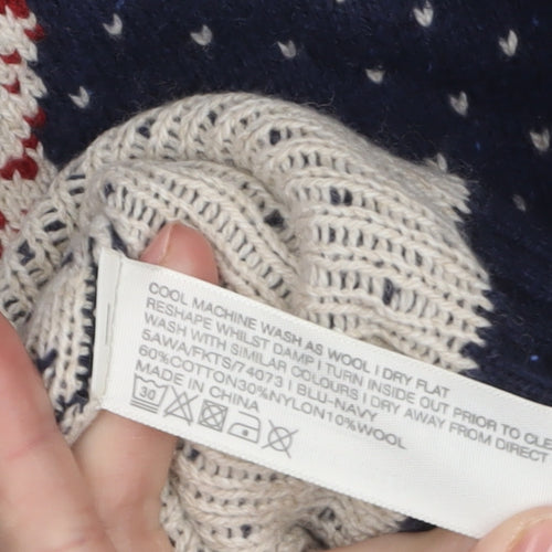 FatFace Women Blue Reindeer Fair Isle Crew Neck Pullover Jumper Size 18
