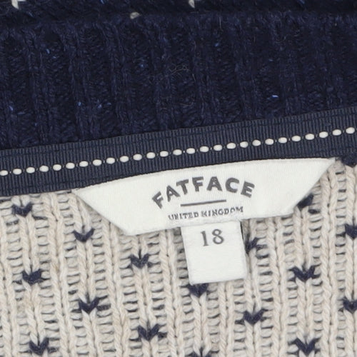 FatFace Women Blue Reindeer Fair Isle Crew Neck Pullover Jumper Size 18