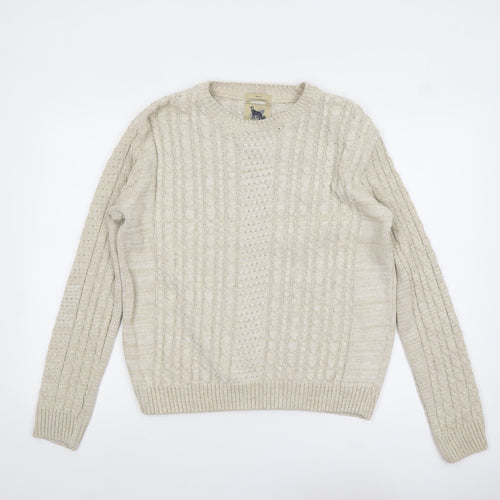 Refectory Women's Beige Cable-Knit Cotton Blend Jumper Size S