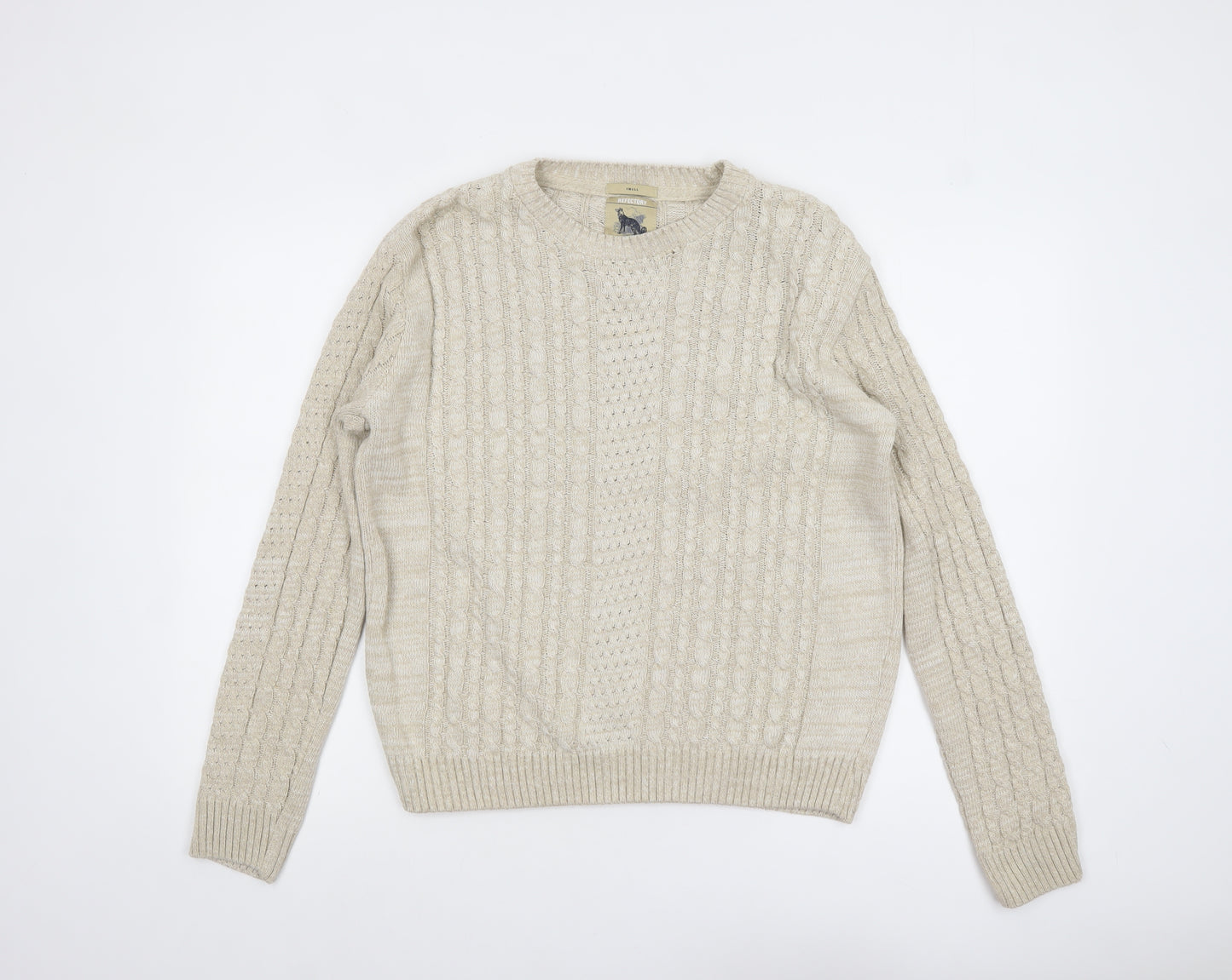 Refectory Women's Beige Cable-Knit Cotton Blend Jumper Size S