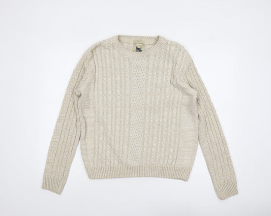 Refectory Women's Beige Cable-Knit Cotton Blend Jumper Size S