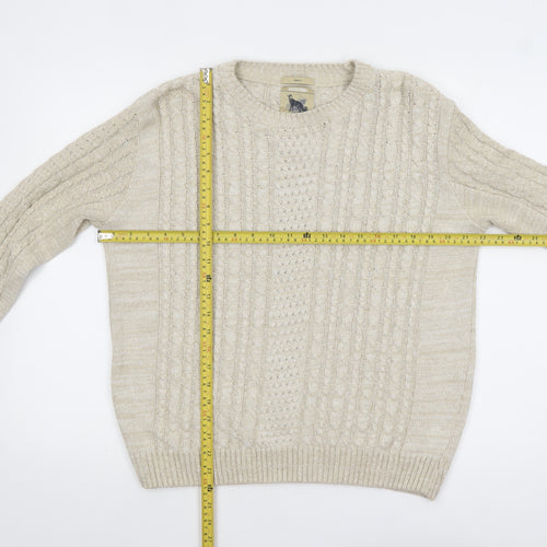 Refectory Women's Beige Cable-Knit Cotton Blend Jumper Size S