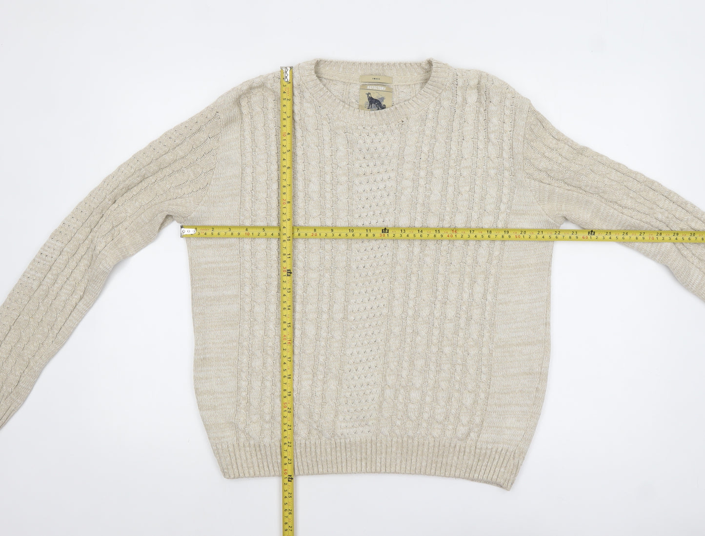 Refectory Women's Beige Cable-Knit Cotton Blend Jumper Size S