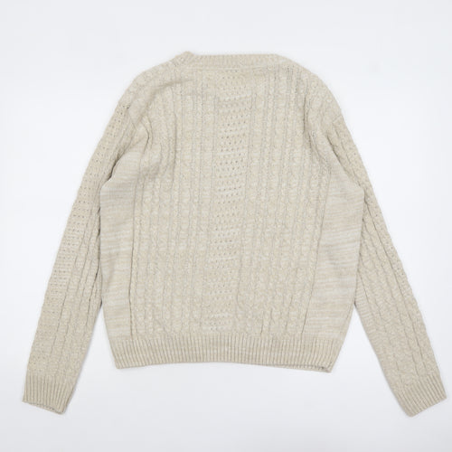 Refectory Women's Beige Cable-Knit Cotton Blend Jumper Size S