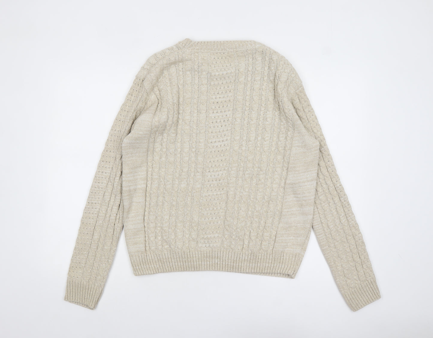 Refectory Women's Beige Cable-Knit Cotton Blend Jumper Size S
