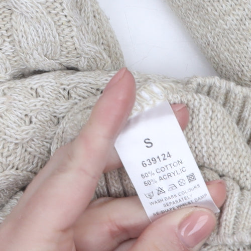 Refectory Women's Beige Cable-Knit Cotton Blend Jumper Size S