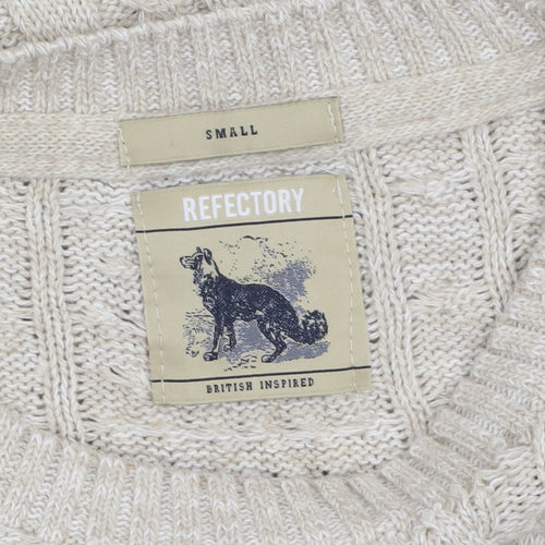 Refectory Women's Beige Cable-Knit Cotton Blend Jumper Size S