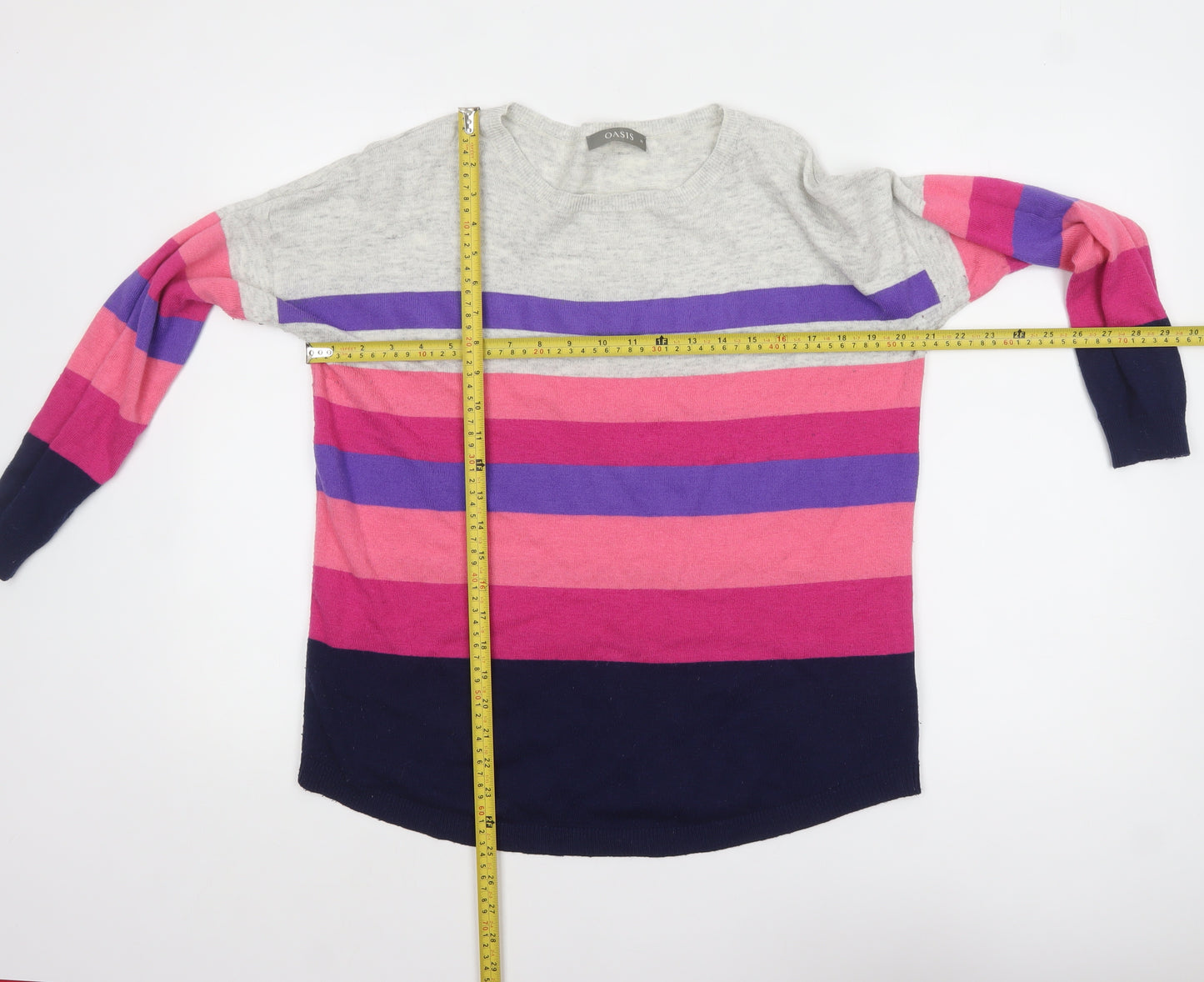 Oasis Women’s Multicoloured Striped Crew Neck Pullover Jumper M