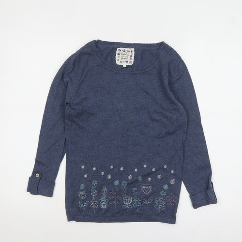Mantaray Women's Blue Cotton Embroidered Pullover Jumper Size 10